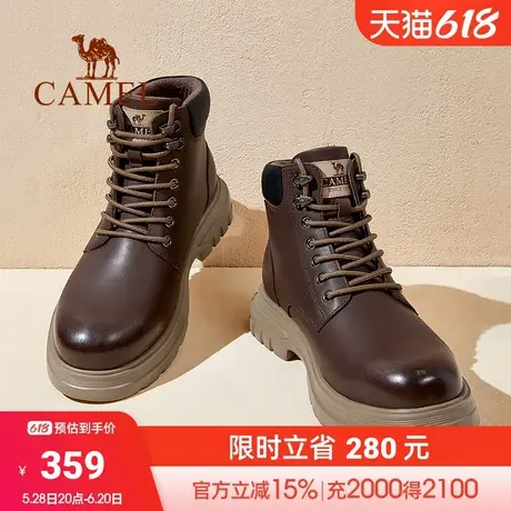 骆驼男鞋2024冬季新款真牛皮马丁靴厚底高帮加绒棉鞋工装鞋休闲黑商品大图