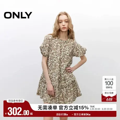 ONLY2025夏季新款甜美泡泡袖圆领短袖娃娃裙宽松短裙连衣裙女图片