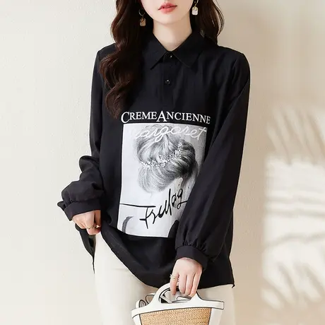 长袖雪纺衬衫女春秋新款宽松加肥大码女装胖妈妈洋气百搭显瘦上衣商品大图