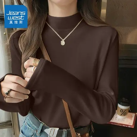 NOE真维斯长袖t恤女2025新款秋冬季爆款青少年加绒加厚打底衫女商品大图