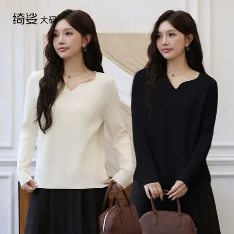 大码女装套头长袖上衣秋冬新款气质胖MM宽松显瘦毛衣打底衫女商品大图