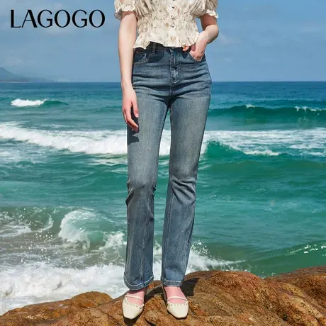 LAGOGO修身微喇牛仔裤女拉谷谷夏季新款复古美式高腰显瘦通勤长裤商品大图