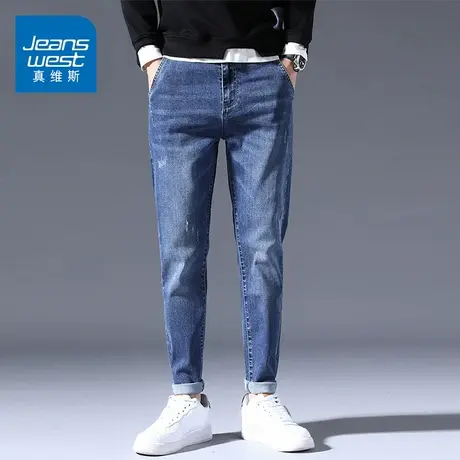 KZ真维斯男士牛仔长裤弹力弹性修身小脚男裤子休闲春季春秋款男装商品大图