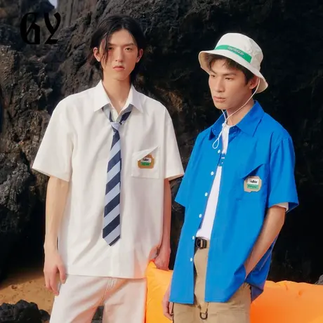 雅戈尔奥莱 GY男装夏季渐变印花微落肩廓形垂感舒适男士短袖衬衫商品大图