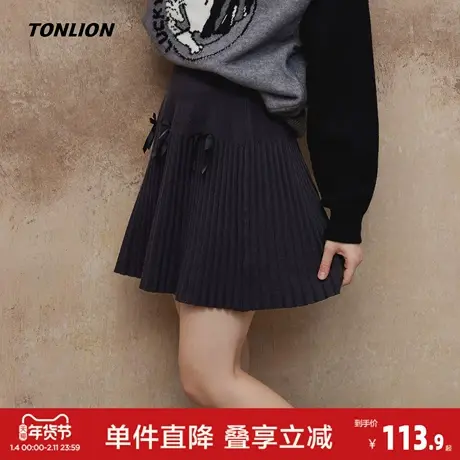【关晓彤同款】唐狮2026秋冬季半身短裙女甜美蝴蝶结甜美穿搭黑色图片