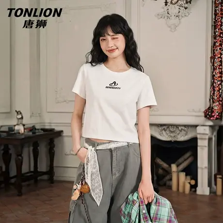 唐狮官方纯棉短袖t恤女2026新款夏美式宽松印花半袖打底衫上衣VC商品大图