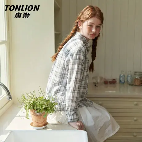 唐狮官方经典格纹长袖衬衫女2026新款春秋款宽松慵懒风百搭衬衣VB商品大图