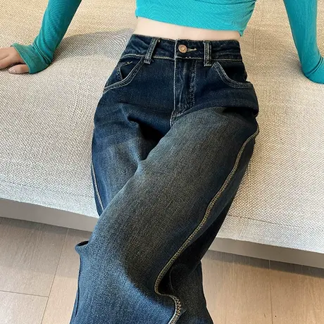 复古直筒牛仔裤女秋冬2023新款高腰垂感阔腿加长高个子垂感拖地裤商品大图