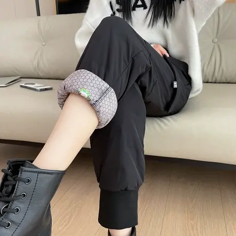 外穿白鸭绒羽绒裤女冬季新款高腰加绒加厚保暖休闲束脚哈伦棉裤子商品大图