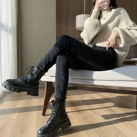 黑色芭比羽绒裤女202冬季新款外穿高腰显瘦保暖加厚加绒鲨鱼棉裤商品大图