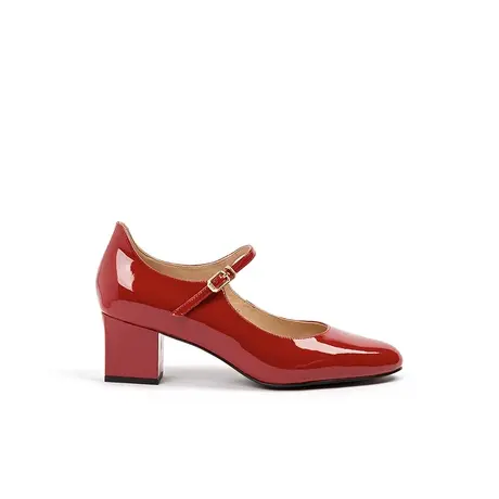 VME舞魅一脚蹬红色简约英伦风百搭气质2023春秋新款粗跟小皮鞋潮商品大图