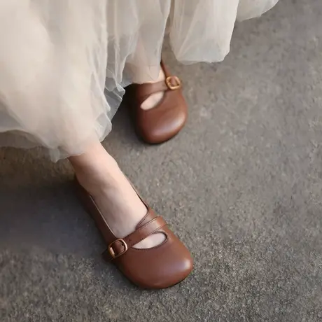 Artmu阿木原创复古浅口单鞋女平底玛丽珍女鞋镂空鞋子豆豆鞋新款图片