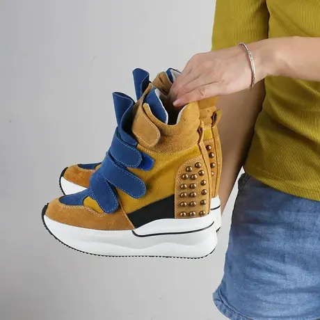 11cm厚底老爹鞋女款显脚小拼色内增高运动鞋春秋百搭真皮松糕单鞋图片