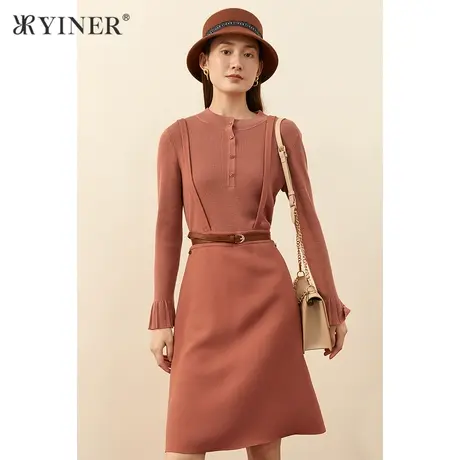 *YINER音儿女装冬针织拼接背带假两件连衣裙图片