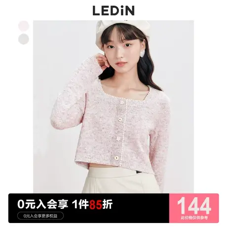 乐町温柔针织衫休闲早秋新款小香风短款长袖上衣粉色设计感毛衣女图片
