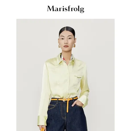 【日本进口三醋纤】玛丝菲尔春季新款柠檬黄缎面衬衫优雅气质衬衫商品大图