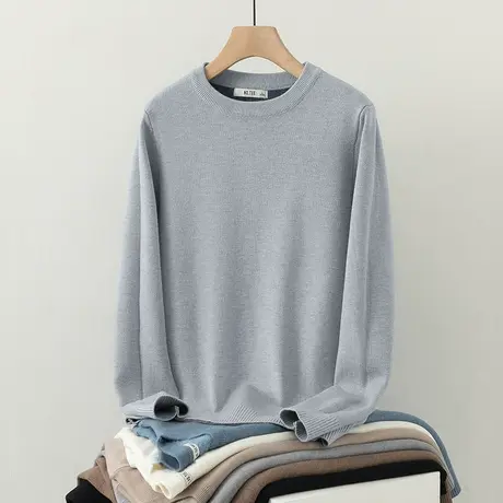 圆领毛衣男秋冬内搭打底衫潮流修身针织衫线衣保暖一体绒加厚毛衫商品大图