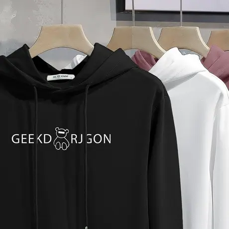 2024新款连帽卫衣男生潮流秋冬季加绒加厚长袖带帽衫黑色小熊外套商品大图