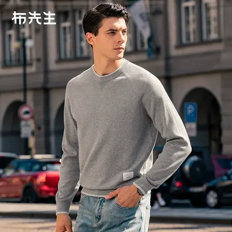 MrBu布先生三角形提花圆领纯棉针织衫插肩袖男士长袖BT12306商品大图