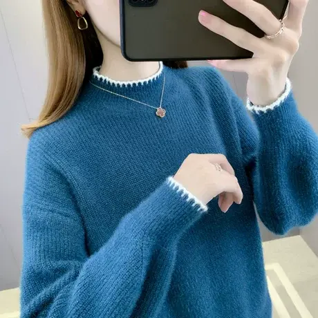 女士短款小个子毛衣女2025年新款秋冬仿水貂绒爆款打底衫百搭洋气商品大图