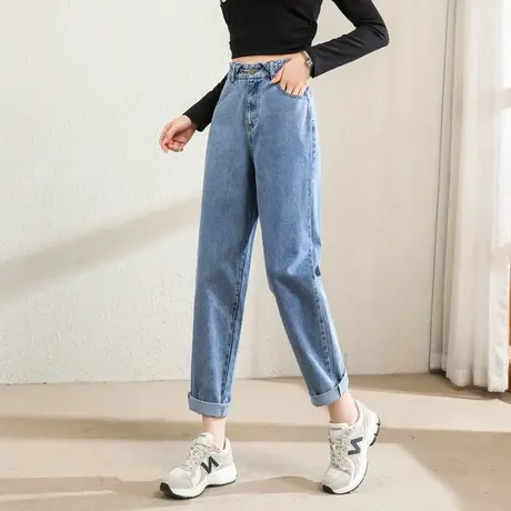 时尚气质百搭牛仔长裤2023年夏季新款女士简约高腰显瘦直筒萝卜裤商品大图
