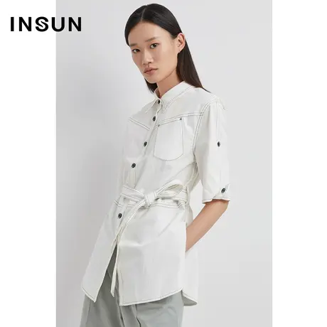 INSUN恩裳夏季格子拼接收腰衬衫商品大图