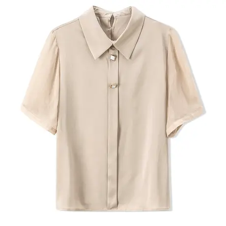 桑蚕丝短袖衬衫女2023新款夏季娃娃领上衣法式别致设计感小众清新图片