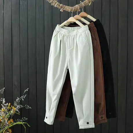 文艺简约灯芯绒休闲裤女冬季新款加绒保暖宽松显瘦哈伦裤长裤外穿商品大图