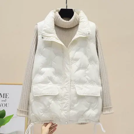 欧洲站2023新款时尚亮面羽绒棉马甲女装冬装宽松刺绣背心马夹外套商品大图
