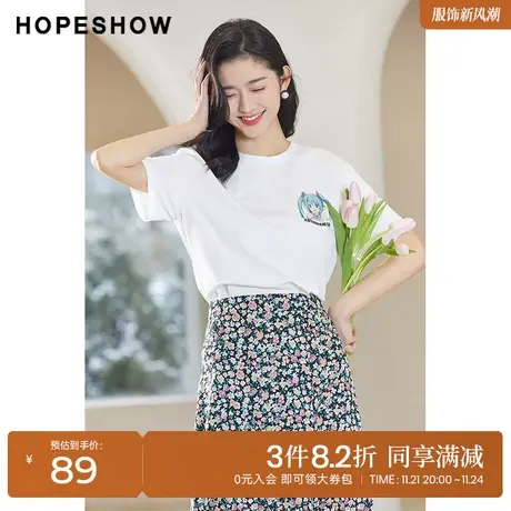 红袖outlets宽松落肩短袖女装2022春季新款初音未来烫钻圆领T恤商品大图