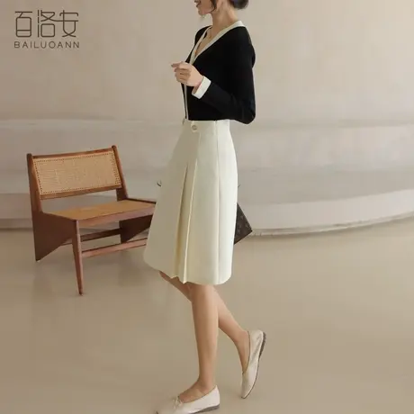 百洛安百搭纯色半身裙女2024春季新款气质通勤高腰显瘦a字裙中裙图片