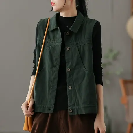 dza 衬衫领工装马甲女士春季2023新款外搭马夹背心休闲显瘦短上衣图片