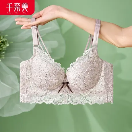 千奈美大胸显小内衣女法式大码薄款文胸上托聚拢收副乳防下垂胸罩图片