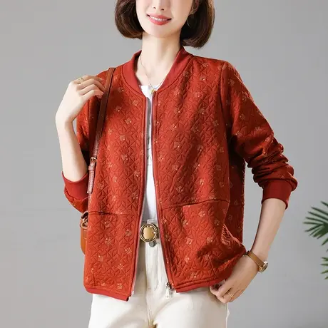 短款外套女春秋新款大码女装宽松中老年妈妈休闲复古夹克开衫上衣商品大图