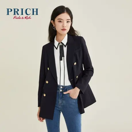 PRICH西装长袖四粒扣百搭简约小众设计感收腰双排扣西服外套女商品大图