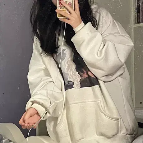 白色秋季加绒加厚卫衣女小众秋冬厚潮ins宽松韩版2025年新款外套商品大图