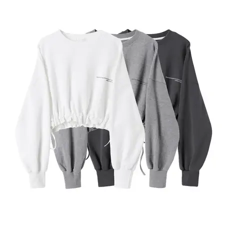 短款卫衣女春秋薄款高腰宽松韩版显瘦长袖露脐收腰百搭上衣服外套图片