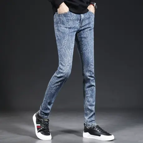 2023秋季新款男士牛仔裤修身小脚潮流印花高端男装牛仔裤春秋款商品大图