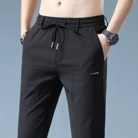 夏季轻薄款冰丝运动休闲长裤男士修身小脚2024新款夏天空调松紧腰商品大图