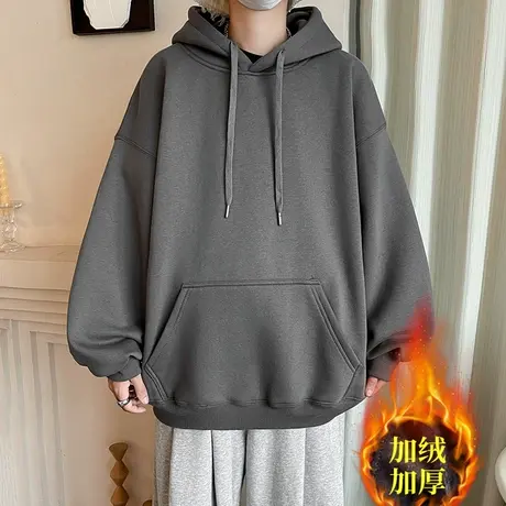 加绒加厚美式重磅卫衣男春秋季宽松大码衣服潮牌ins复古连帽外套商品大图