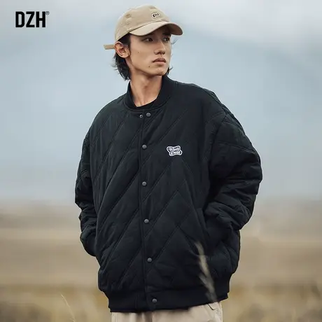 男士冬季菱形格保暖棉衣男棒球领棉服男款冬装加厚夹棉外套情侣装商品大图