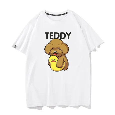 秀洛美式复古泰迪卡通头像宽松圆领短袖T恤国潮牌男女情侣款打底商品大图