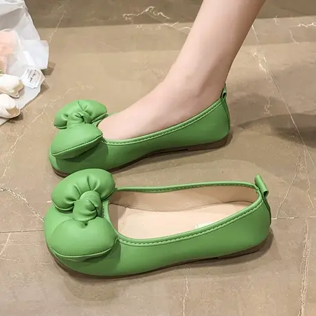 小众蝴蝶结平底单鞋女2023春季新款仙女风浅口百搭乐福鞋豆豆瓢鞋商品大图