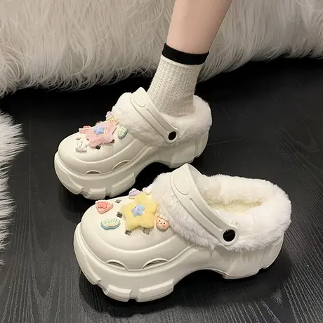 可爱卡通洞洞鞋女款2023新款外穿秋季保暖舒适棉鞋踩屎感包头棉拖商品大图