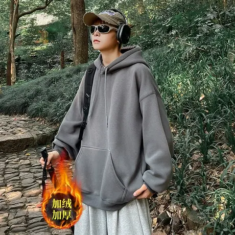 重磅卫衣男款加绒加厚2023秋冬新款oversize美式高街潮牌连帽外套图片