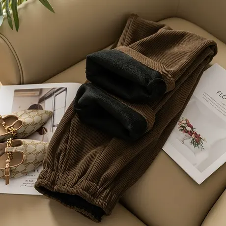 享永子【高频卫裤】舒柔棉加绒口袋直筒卫裤工装哈伦裤女老爹裤女商品大图