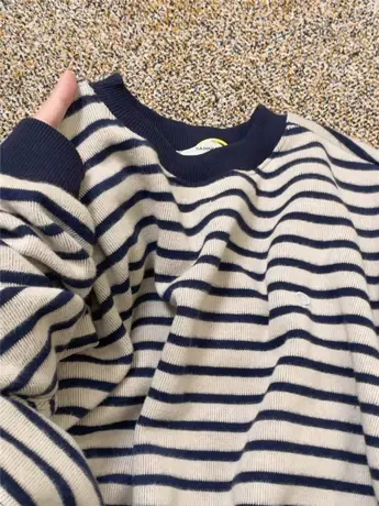 复古条纹圆领卫衣女春季2024新款韩系chic港味薄款宽松慵懒风外套图片