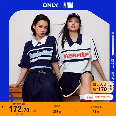 【上新】ONLY奥莱夏季新款NBA联名款polo领字母短款宽松T恤女图片