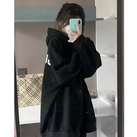 连帽卫衣女落肩小个子春秋薄款美式复古oversize宽松慵懒风外套潮图片