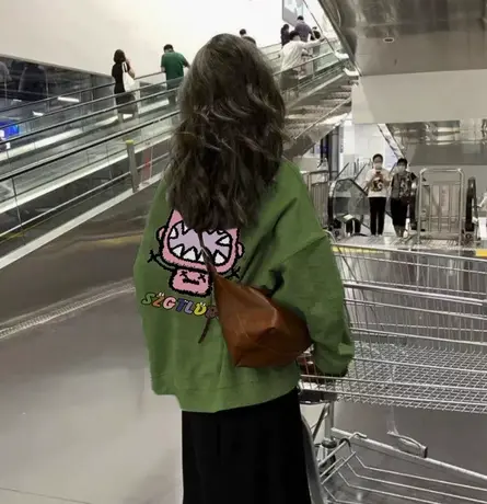 圆领卫衣女2024爆款春秋冬小个子美式复古慵懒风无帽上衣oversize商品大图